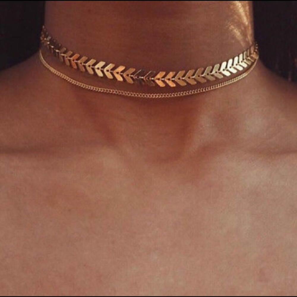 Boho Chevron Layered Choker Necklace - Picture 1 of 3